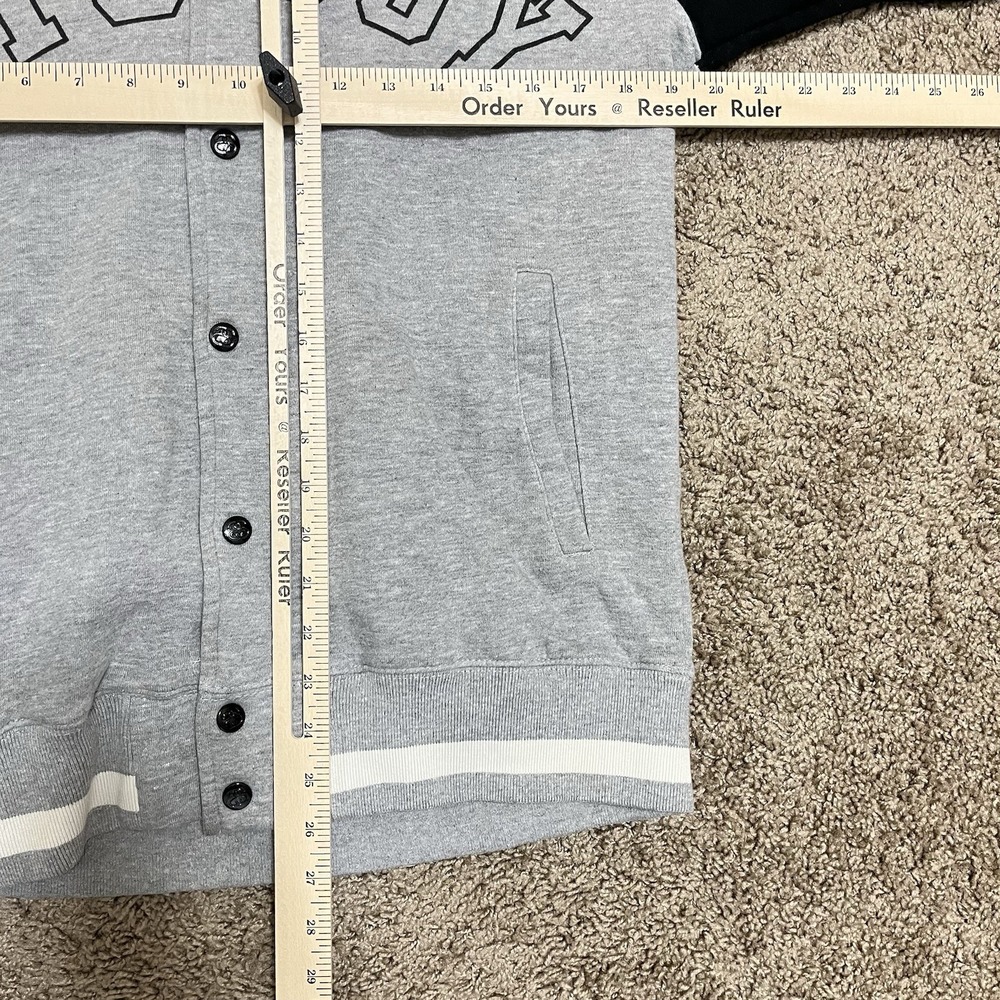 Vintage Stussy Jacket Hoodie Mens Medium 90s USA Spellout Varsity Gray Black - Picture 4 of 5